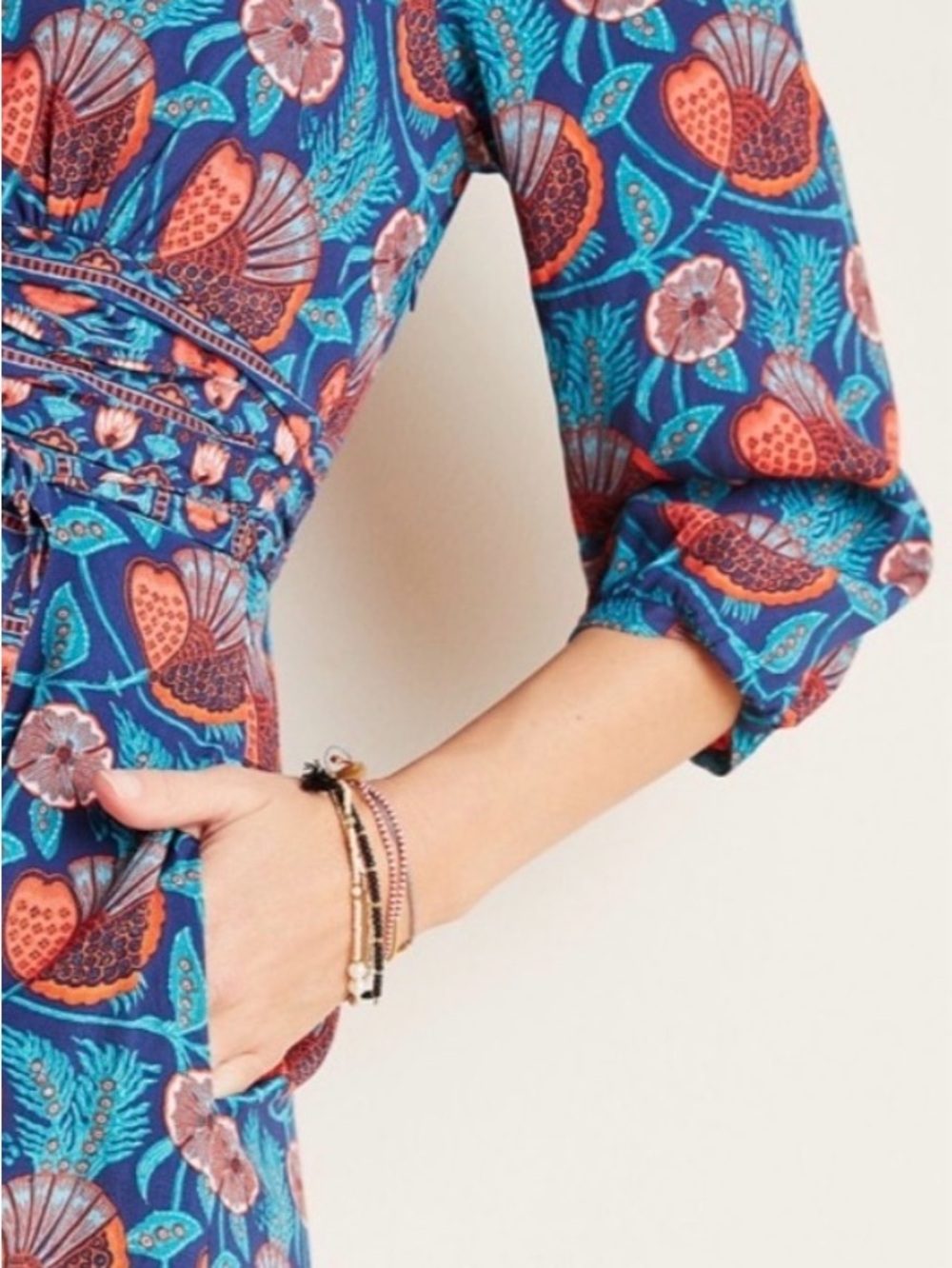 Anthropologie Maeve Philomena Maxi Dress 2 Blue Floral Boho V-Neck Tie Waist - Picture 3 of 10